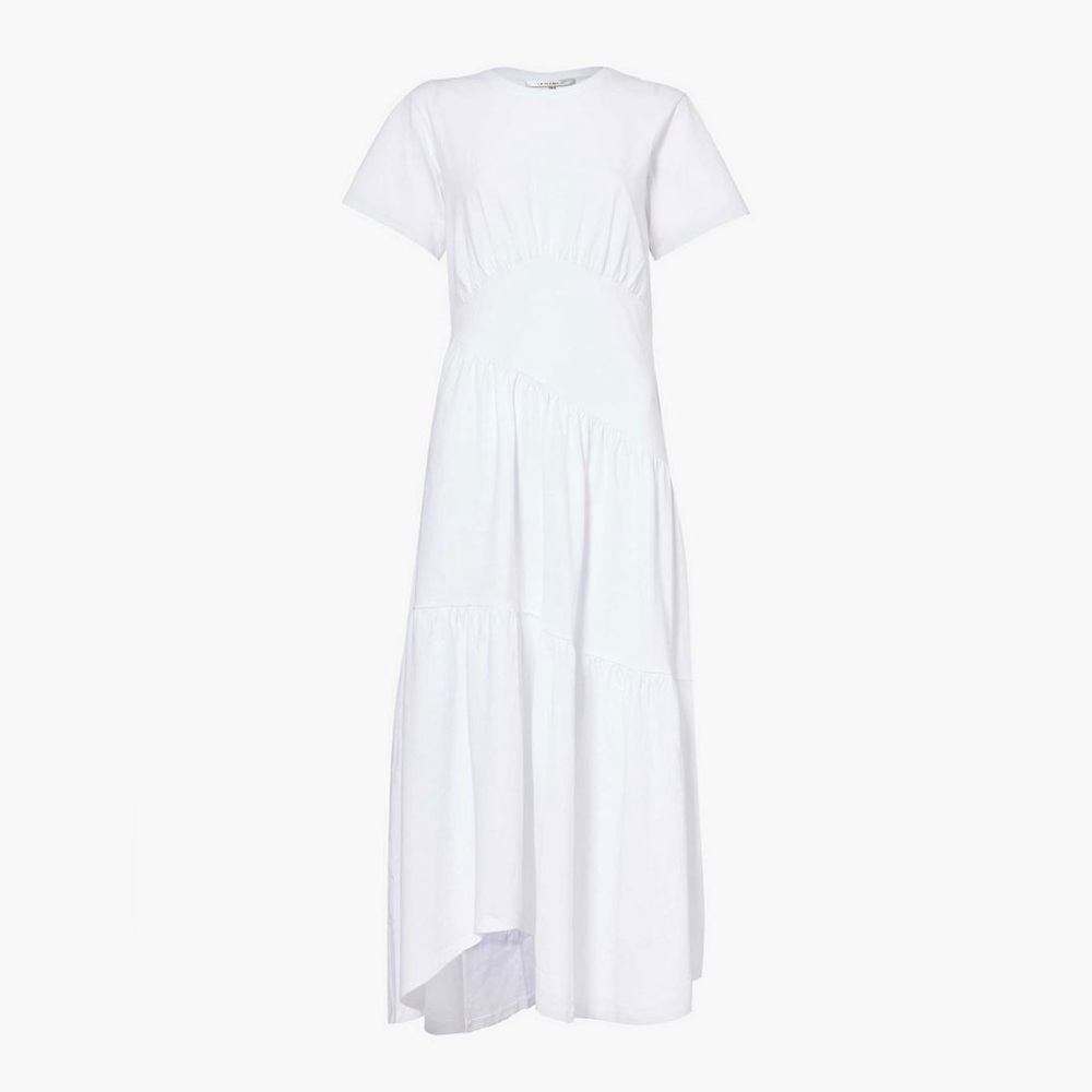 FRAME Gathered Seam Organic Cotton Midi Dress White Size Small
